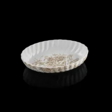 مرغ‌خوری گلد کیش طرح سارینا کد GK701143-6 ظرف سرو بیضی لبه موج‌دار با نقش گل و پرنده مناسب سرو مرغ و استیک