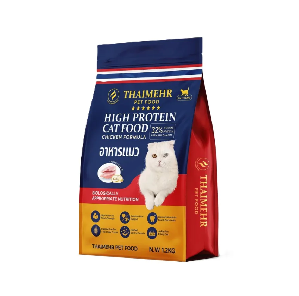 غذا خشک گربه بالغ تایمهر مدل High protein طعم مرغ وزن 1200 گرم