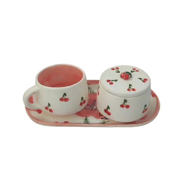 سرویس چای خوری سه پارچه یک نفره مدل گیلاس