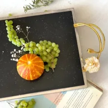 سینی دسته دار مدل گل شقایق کد 228125 سایز 50*27 سانتی‌متر