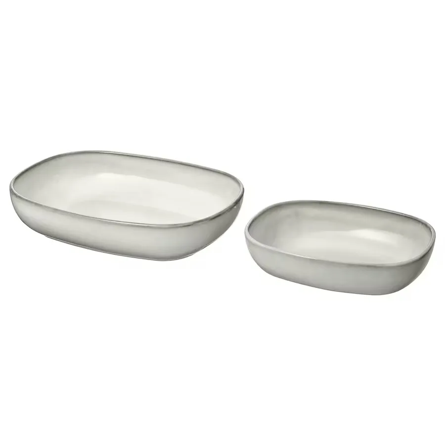ظرف سرو ایکیا مدل GLADELIG مجموعه 2 عددی با لعاب شنی، ایمن در فر تا 280 درجه سانتیگراد و مناسب شستشو در ماشین ظرفشویی
