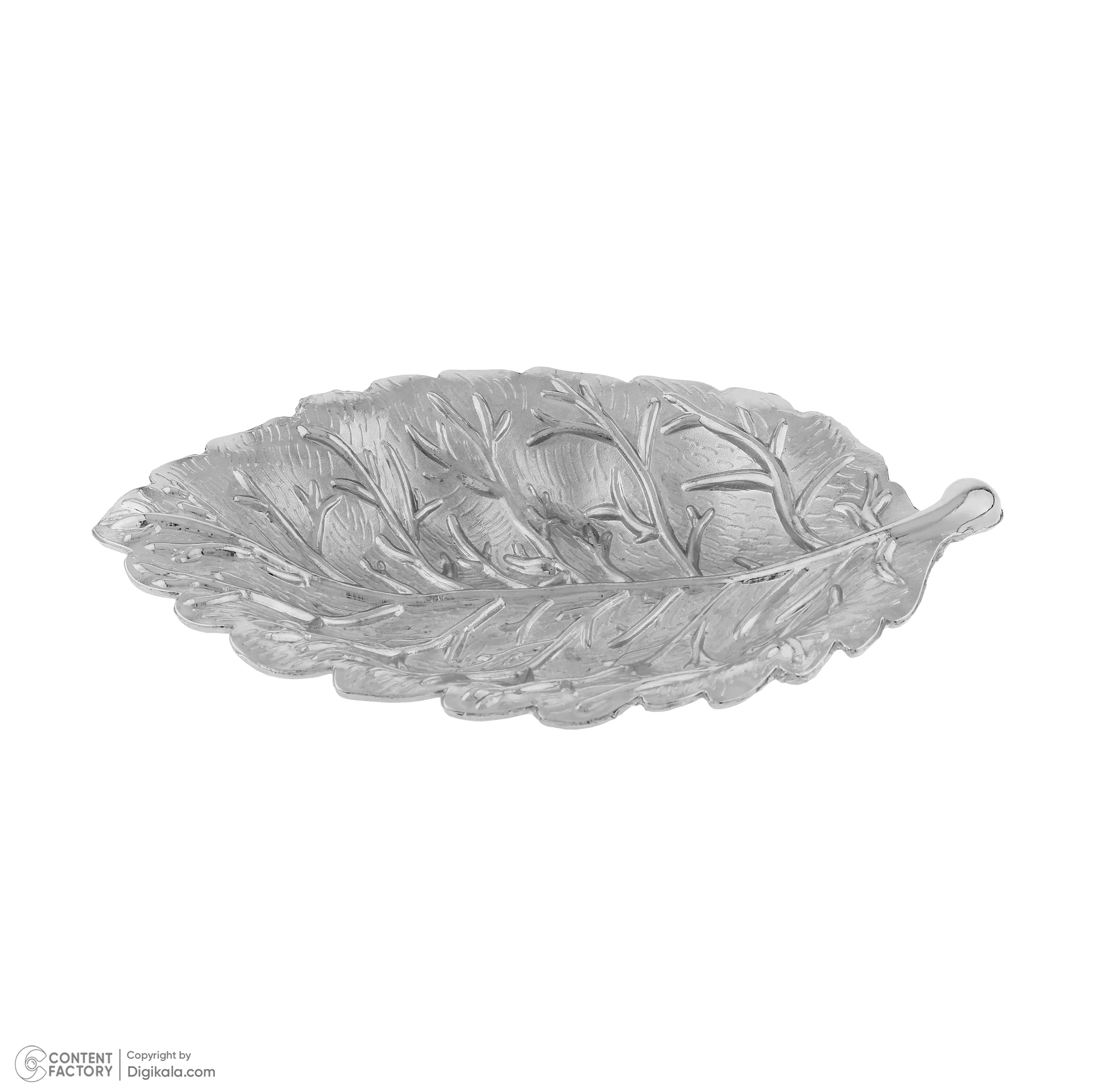ظرف سرو فلزی دسرخوری طرح برگ فانتزی زارا گیفت مدل خرماخوری کد ZR09 با طراحی مدرن، مناسب سرو خرما و تنقلات، ساخت ایران و قابل شستوشو با دست