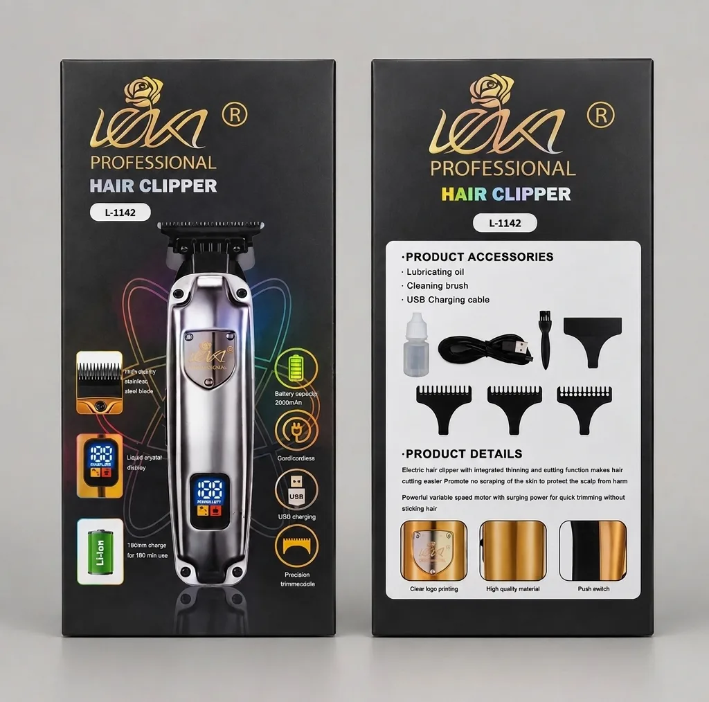 ماشین اصلاح موی سر لنکا مدل L-1142 وزن 250 گرم با باتری قابل شارژ، نمایش وضعیت باتری و قابلیت Turbo