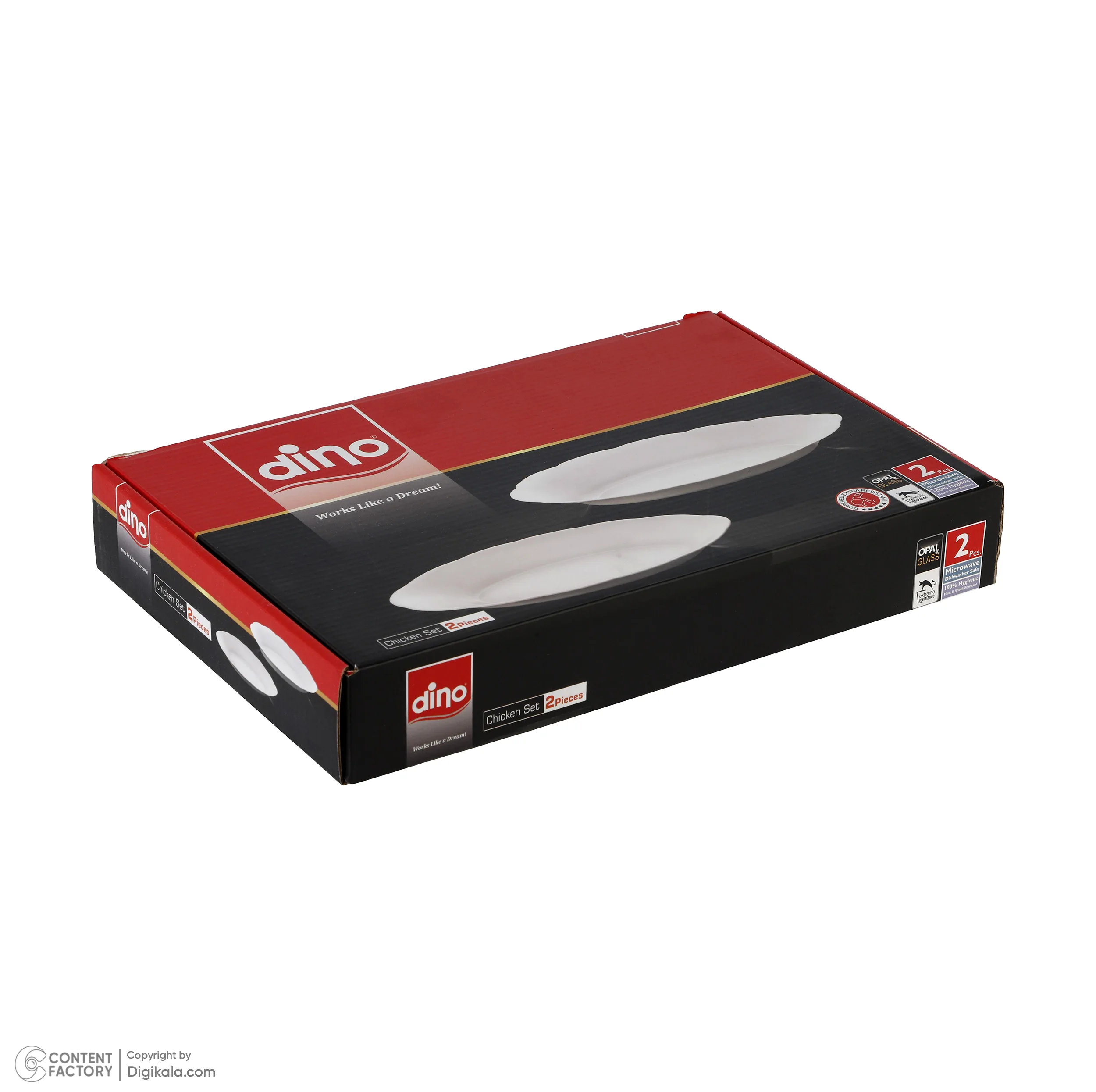 دینو مدل 001 دیس آرکوپال بسته 2 عددی، ابعاد 32×5×22 و 28×5×18 سانتی‌متر، وزن 540 و 490 گرم، قابل شستشو با دست و ماشین ظرفشویی