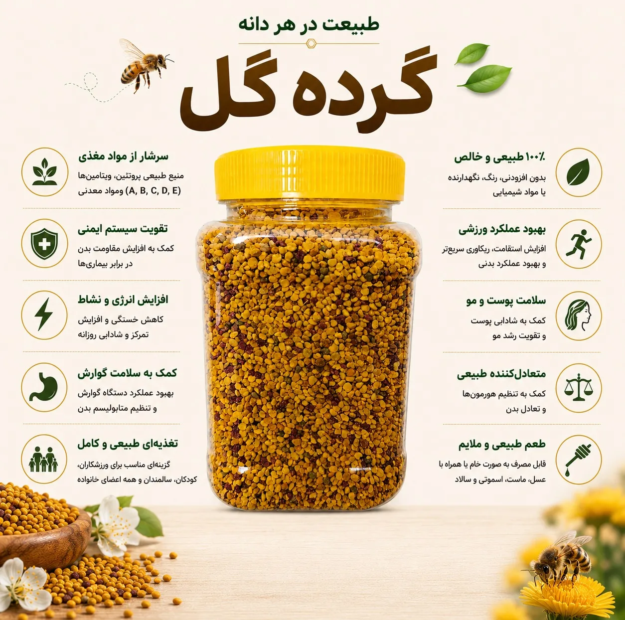 گرده گل طبیعی کوهستان - 250 گرم
