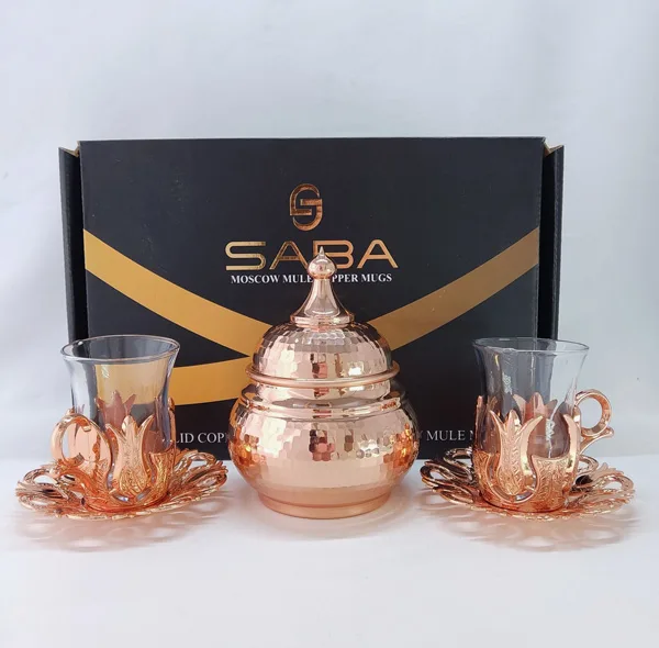 سرویس چای خوری مسی 3 پارچه مدل تئمو کد HS71