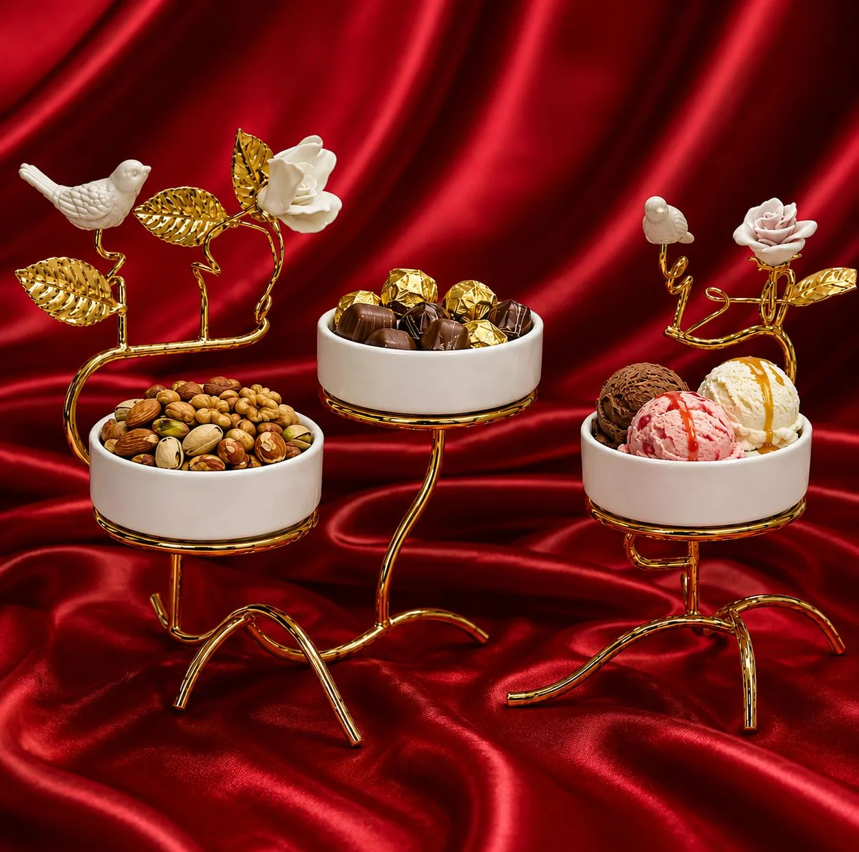 بستنی خوری مدل گل و برگ مجموعه دو عددی