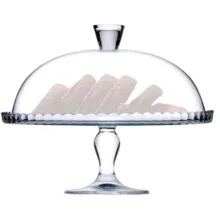 کیک‌خوری شیشه‌ای پاشاباغچه مدل Patisserie 95200 با درپوش، طراحی دایره، قابلیت شست‌وشو در ماشین ظرفشویی و ابعاد 32x32x26 سانتی‌متر