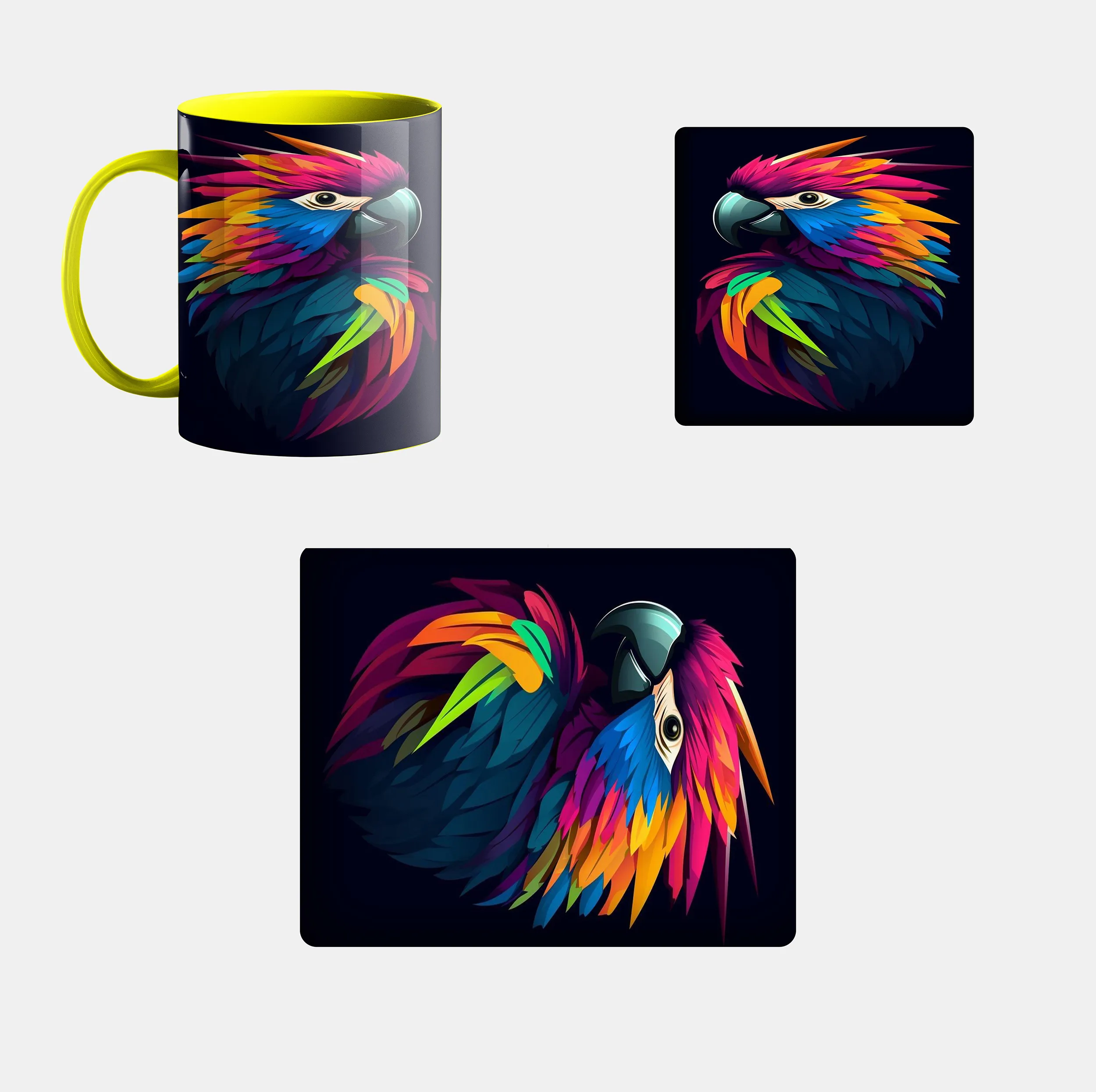 ماگ مدل طوطی کد 111 به همراه زیر لیوانی و پد ماوس