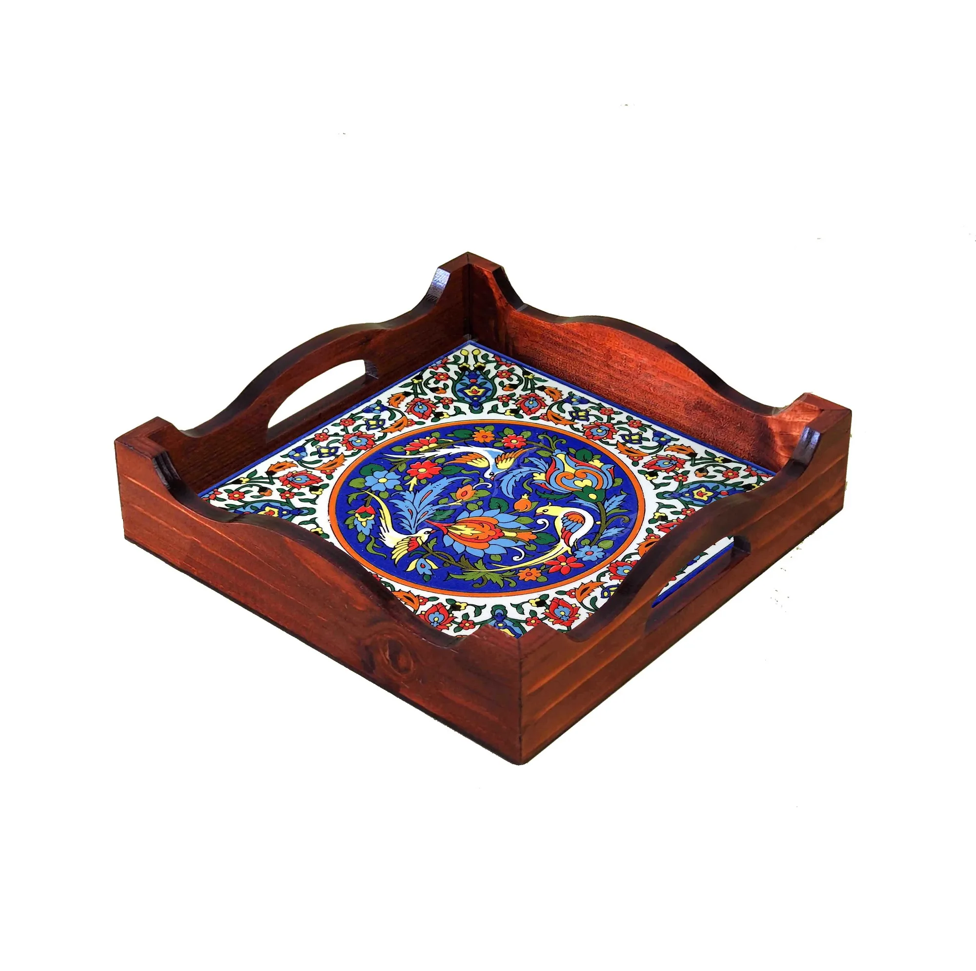 سینی چوبی دسته‌دار مدل A3.1.20 سایز 22×22 سانتی‌متر