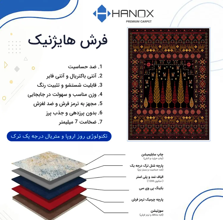 فرش ماشینی 1000 شانه هانوکس زمینه مشکی حاشیه چند رنگ مدل درخت کد L291