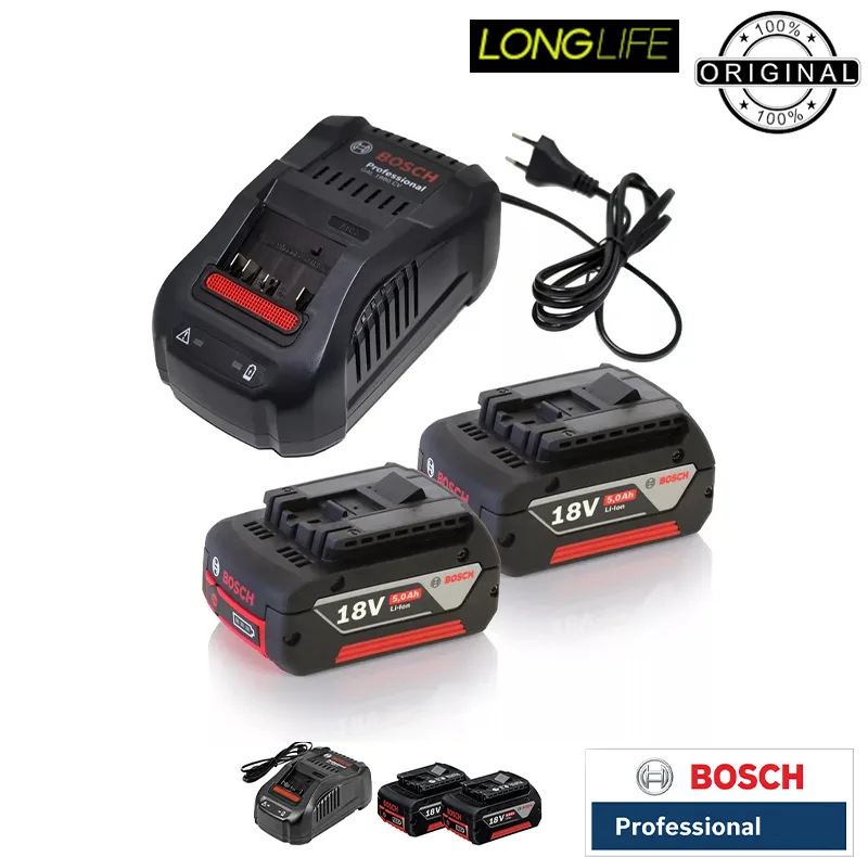 باتری لیتیومی 18 ولت 5 آمپر بوش مدل GBA 18V 5.0 AH - AMP Share مجموعه 3 عددی