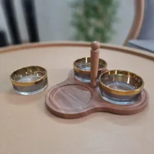 اردوخوری کریستال سه‌پیاله مدل W1320 با پوشش نانو، زیره و دسته چوبی مقاوم در برابر خط و خش، قابلیت استفاده با یا بدون دسته، طراحی مدرن و مناسب سرو تنقلات و هدیه