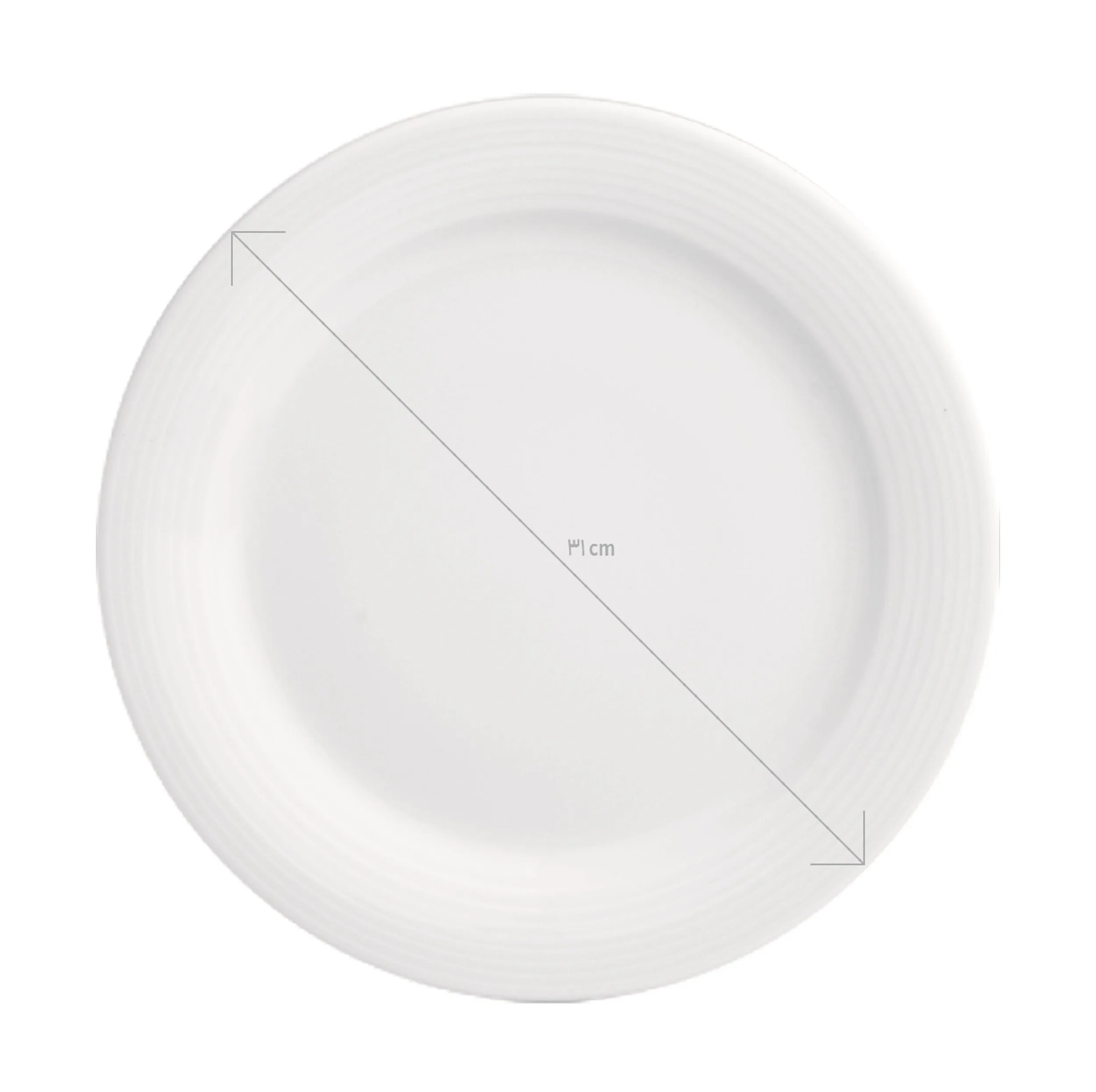 دیس چینی زرین ایران مدل گرد هتلی 49 کد 31، مناسب مایکروویو، ابعاد 30×30×2.5، وزن 800 گرم، شستشو با دست و ماشین ظرفشویی، دارای جعبه