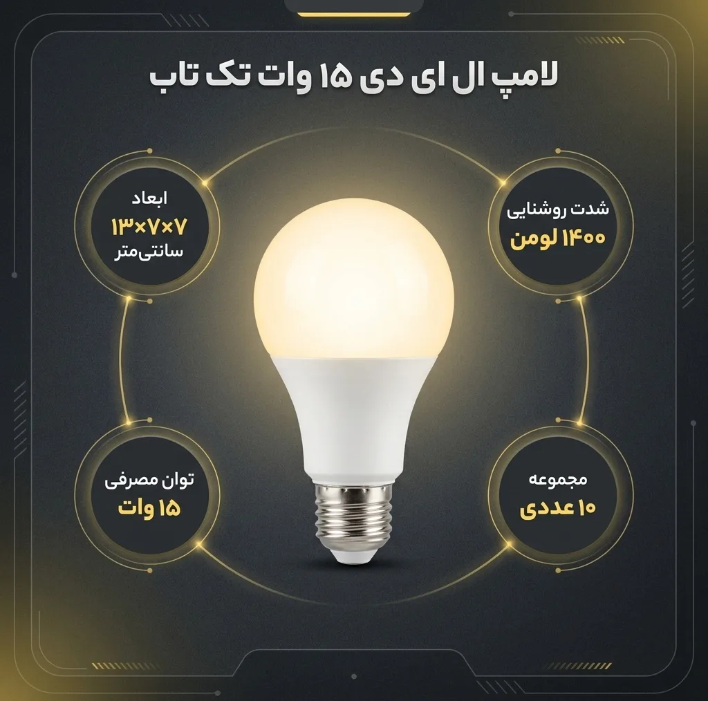 لامپ فوق کم مصرف اس ام دی 15 وات تک تاب مدل حبابی کد ka015 پایه E27 مجموعه 10 عددی