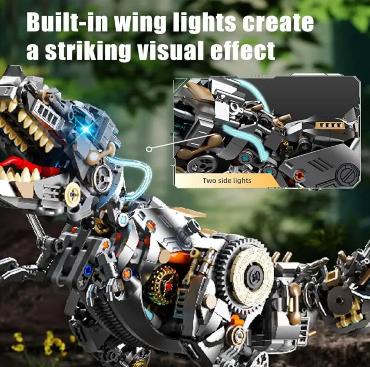 ساختنی 1268 تکه ناب سل مدل دایناسور تیرانوسوروس چراغدار به همراه پایه کد1268PCS DINOSAURS MECHANICAL NO13087