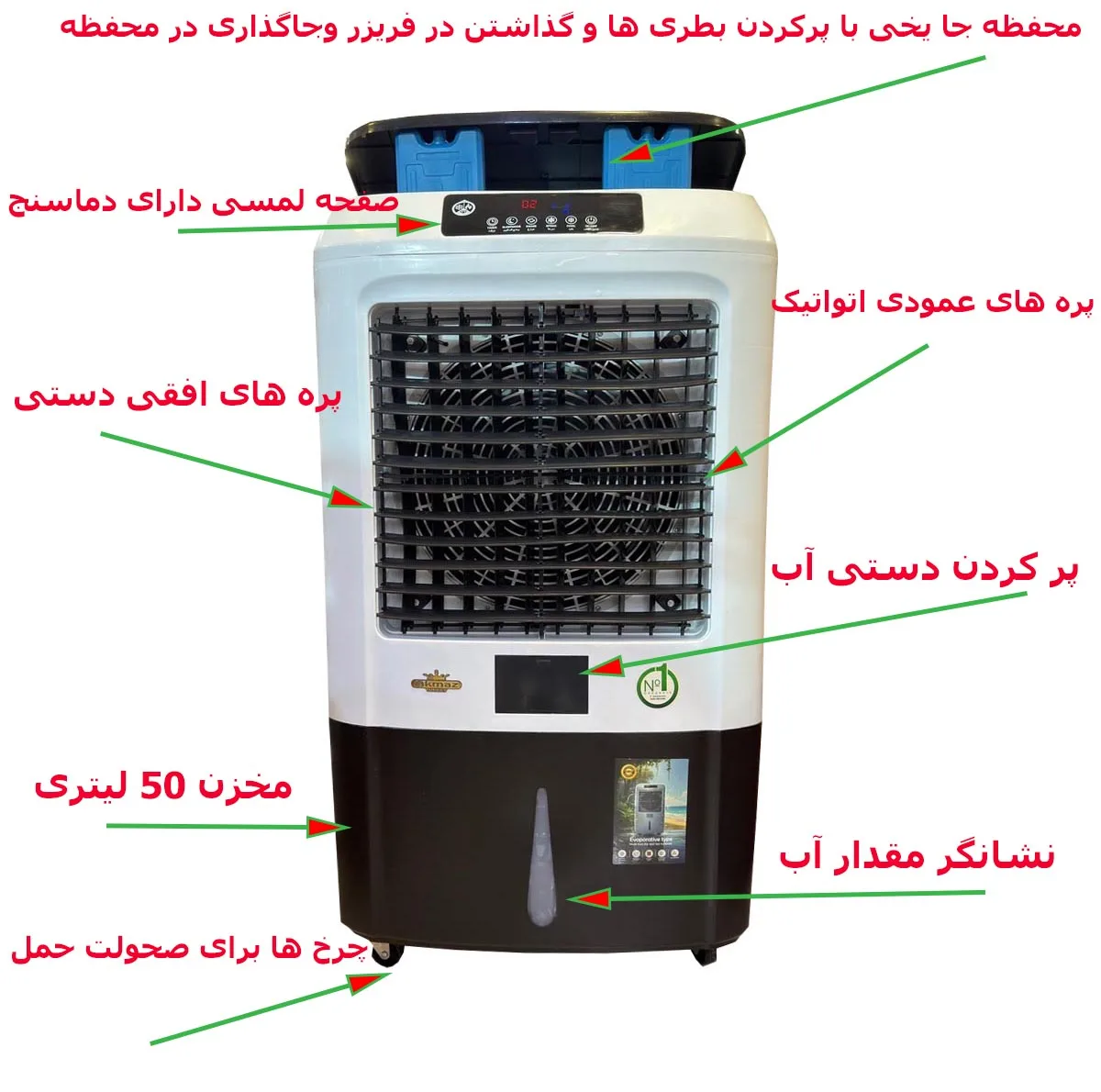 کولر آبی 3600 آکماز مدل جایخی دار کنترل دار لوتوس