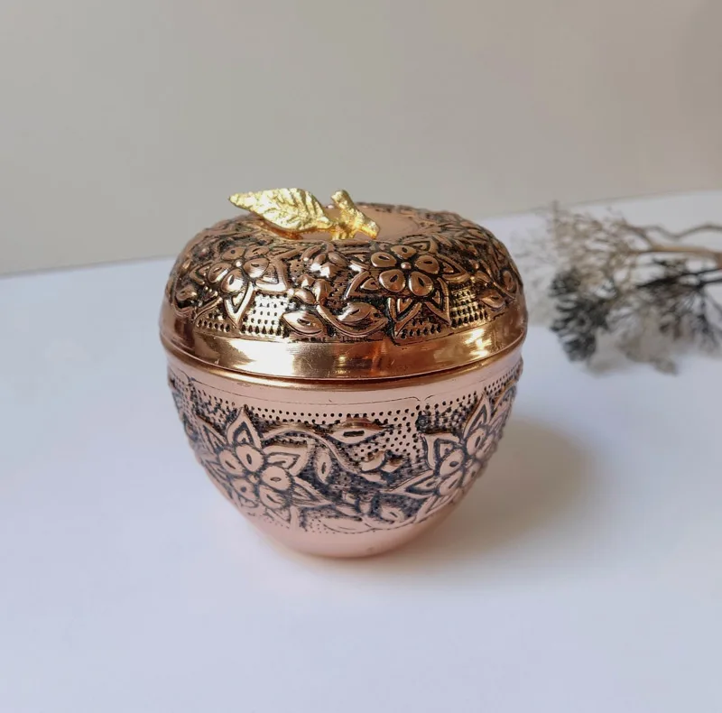 قندان مسی مدل سیب قلم زنی کد ZH432.2