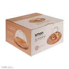 کیک‌خوری و شیرینی‌خوری لیمون مدل پایه چوبی با درپوش اکرلیک شفاف، ابعاد 30x30x17 سانتی‌متر، ساخت ایران، مناسب محافظت و نمایش کیک و دسر، شست‌وشوی دستی