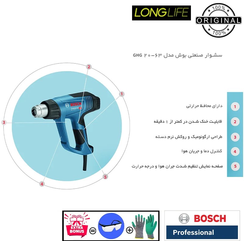 سشوار صنعتی 2000 وات بوش مدل GHG 20-63 Extra