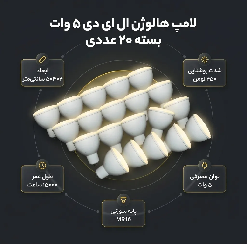 لامپ هالوژن ال ای دی 5 وات مدل حسیس پایه سوزنی بسته 20 عددی