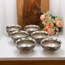آجیل خوری مسی مدل پیاله آجیل خوری مسی کروم کد 1392 مجموعه 6 عددی