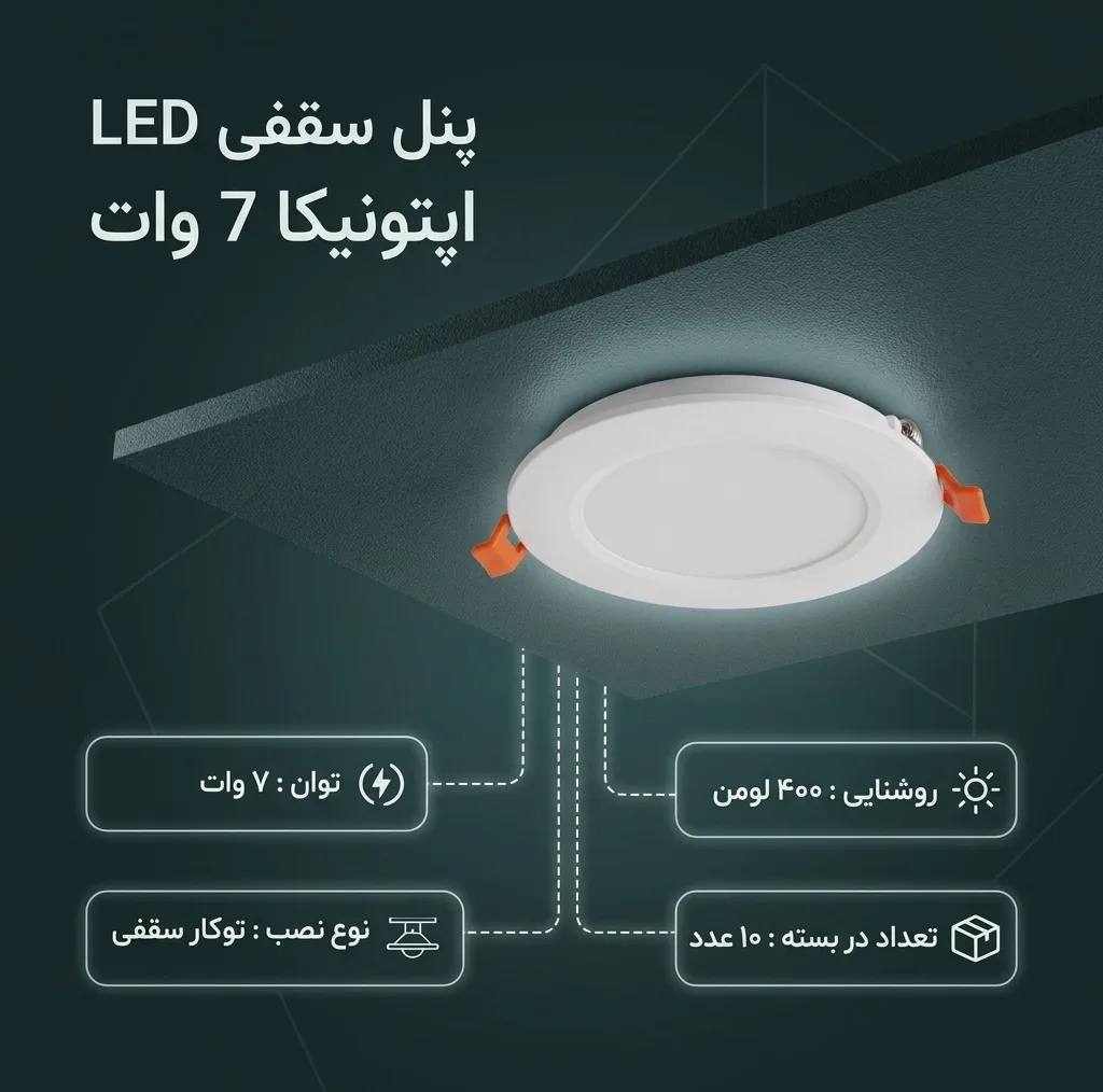 پنل سقفی ال ای دی 7 وات اپتونیکا مدل Q5207 بسته 10 عددی