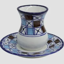 استکان ونعلبکی چينی ميبدمرواريدمدل شطرنجی بسته 5 عددی