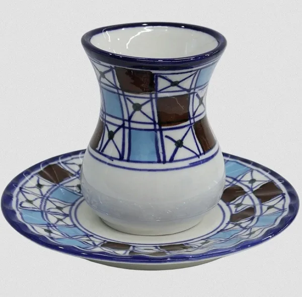 استکان ونعلبکی چينی ميبدمرواريدمدل شطرنجی بسته 5 عددی