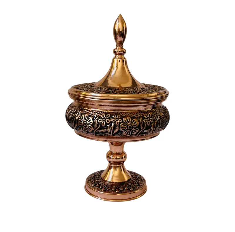 شکلات خوری مسی تک پایه در دار قلم زنی غزل گل کد ZH431.3