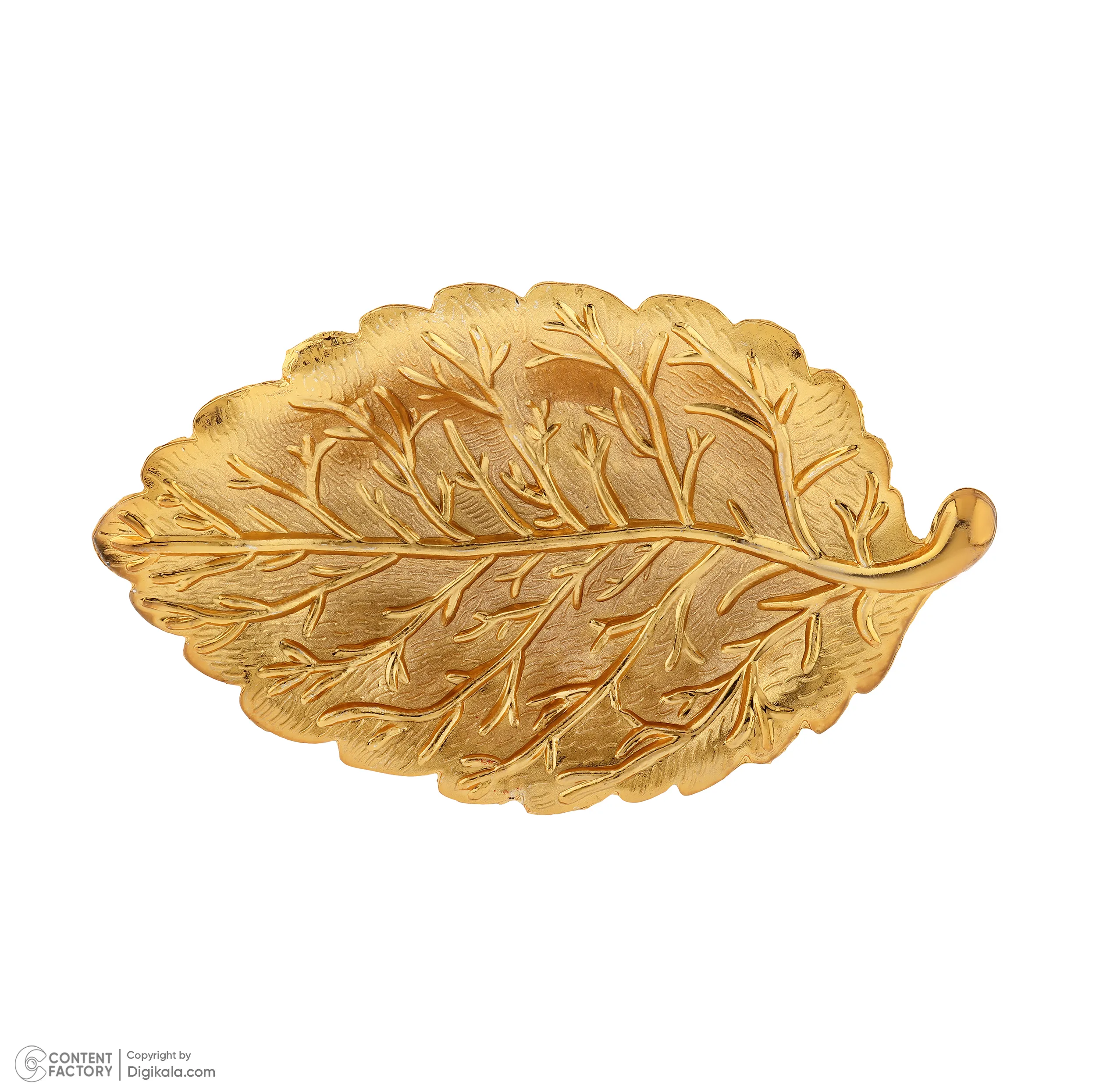 ظرف سرو فلزی دسرخوری طرح برگ فانتزی زارا گیفت مدل خرماخوری کد ZR09 با طراحی مدرن، مناسب سرو خرما و تنقلات، ساخت ایران و قابل شستوشو با دست