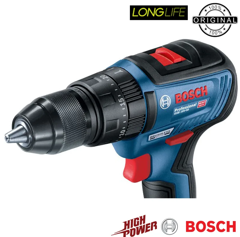 پیچ گوشتی شارژی چکشی 18 ولت بوش مدل فوق هوشمند GSB 18V-50 Brushless + 3 Battery