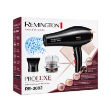 سشوار حرفه‌ای رمینگتون مدل RE-3082 با موتور AC، توان 9000 وات، تنظیم دما در دو حالت، تنظیم سرعت در دو حالت، سری کاهش وز مو و به‌همراه متمرکزکننده باریک