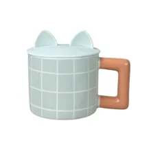 ماگ طرح چهارخانه درب سیلیکونی گوش دار مدل YU1.U