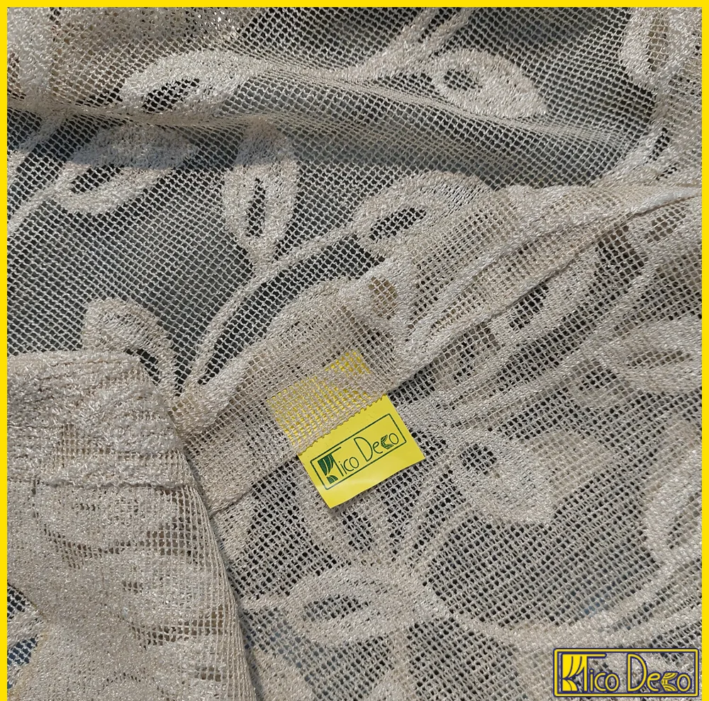 پرده پانچ تیکو دکو مدل تور راشل کادکا طرح برگی دالبوردار سایز 280 × 225 سانتی‌متر مجموعه‌ 2 عددی