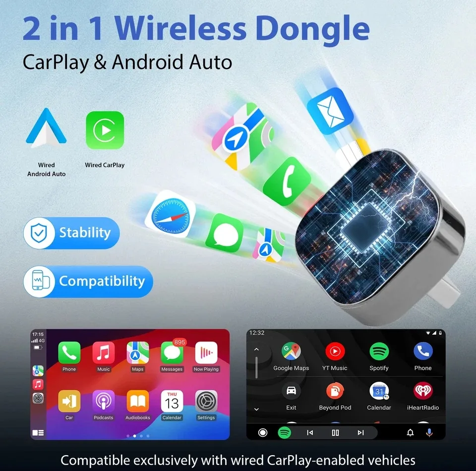 کارپلی و اندروید اتو مدل CP/AA-Wifi Box به همراه مبدل USB به USB-C و مبدل USB