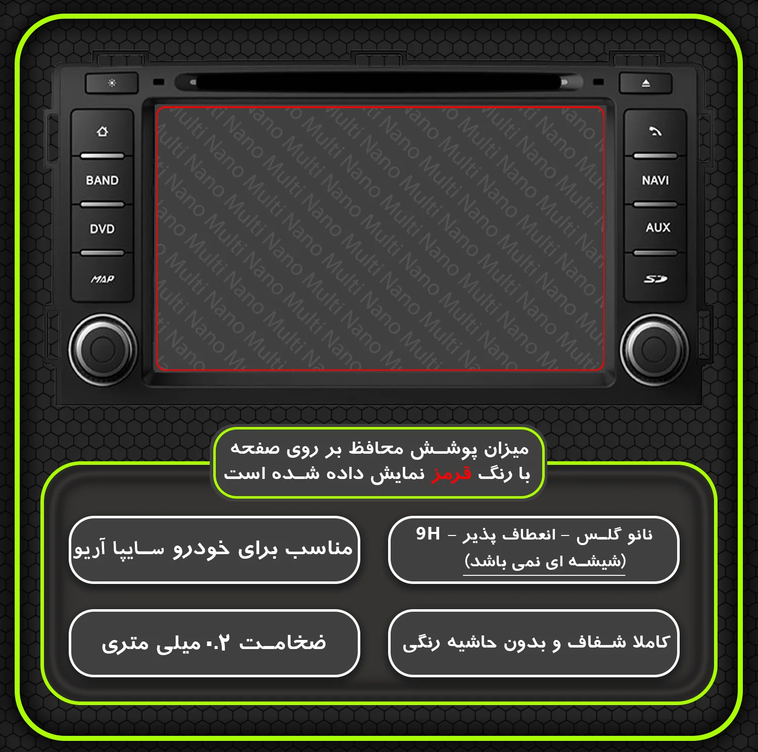 محافظ صفحه نمایش خودرو مولتی نانو مدل X-S2N مناسب برای مانیتور آریو بسته دو عددی