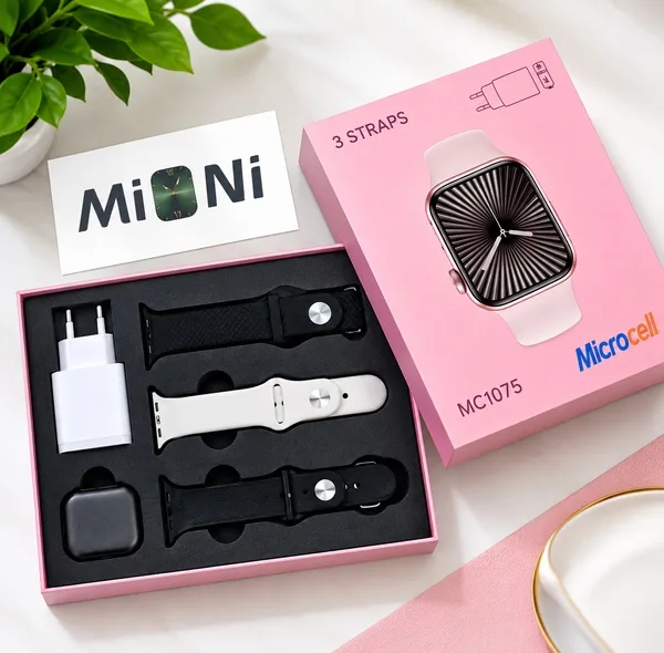 ساعت هوشمند 41 میلیمتری میکروسل مدل Mc1075 Mini با بند سیلیکونی، سازگار با سیستم عامل iOS و Android، به همراه ۳ بند