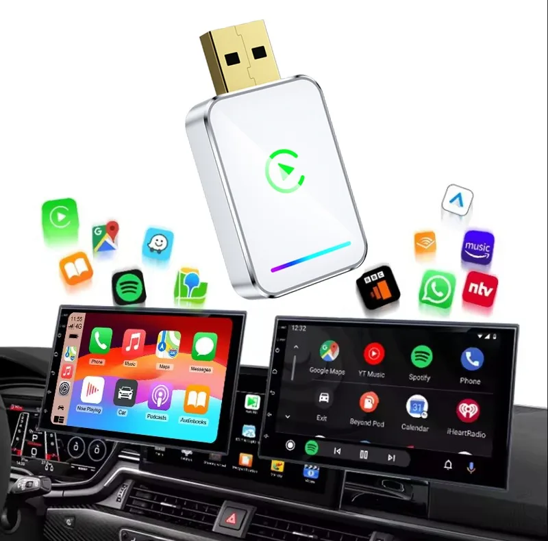 کارپلی و اندروید اتو مدل Wireless CarPlay/Android Auto Q1JS به همراه مبدل USB به USB-C