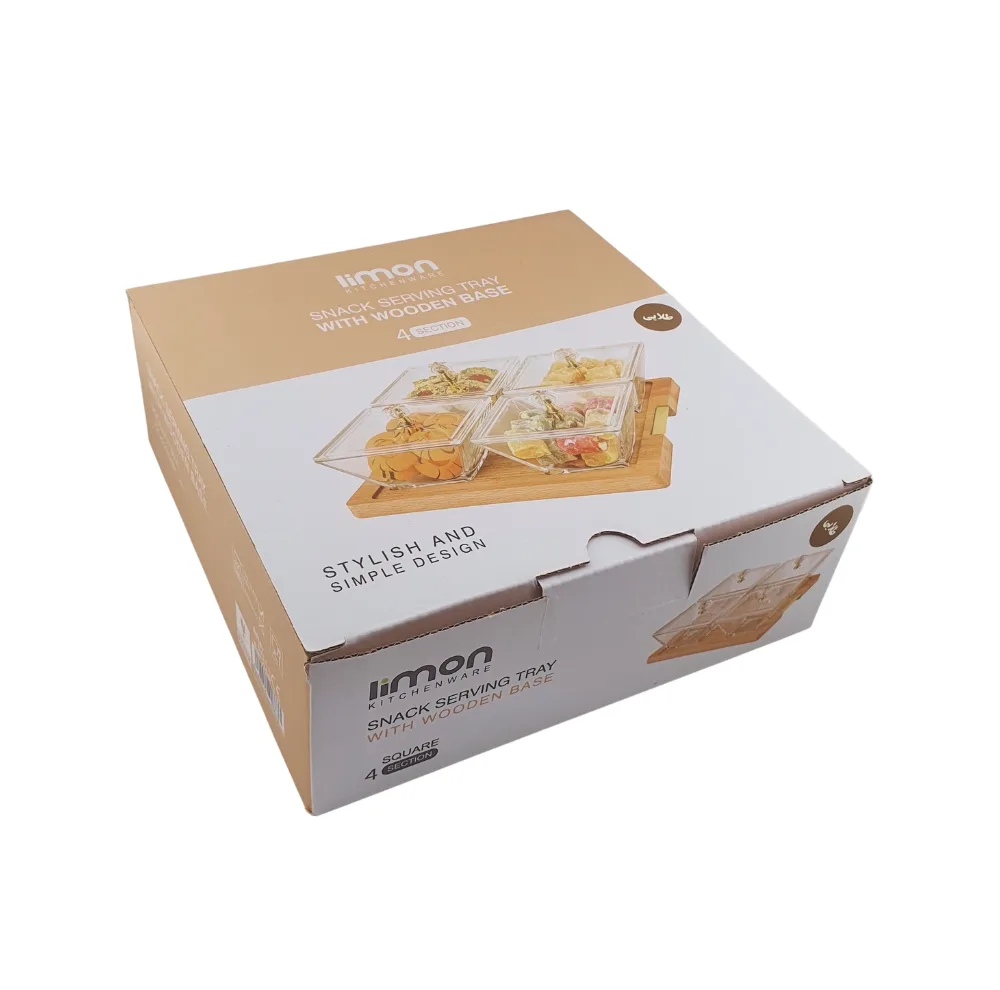 اردوخوری لیمون مدل مربع پایه چوبی کد FIDOKA-2243 مجموعه 4 عددی
