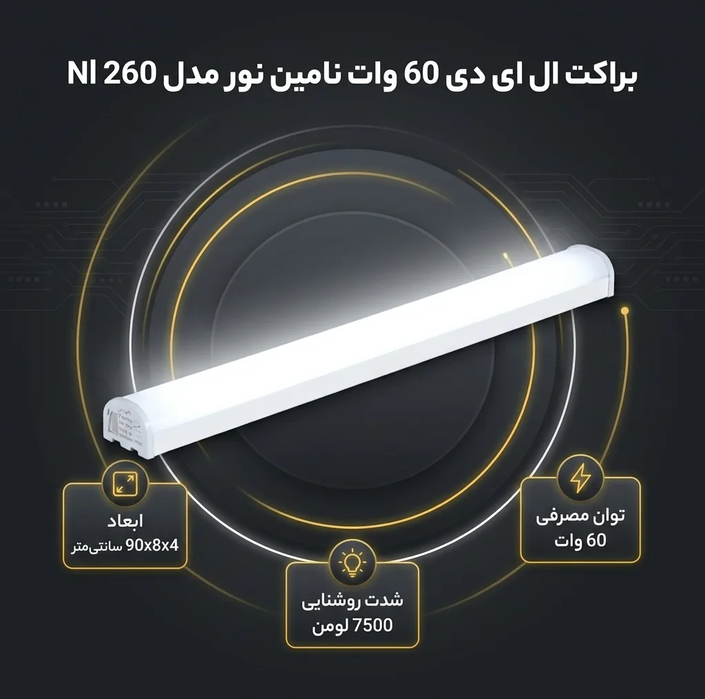 براکت مهتابی ال ای دی 60 وات نامین نور مدل Nl 260