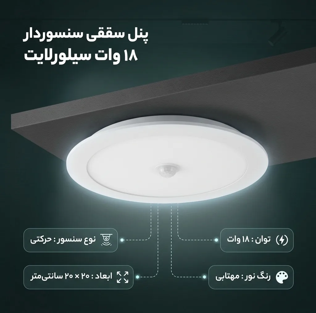 پنل 18 وات سنسوردار مدل سیلورلایت