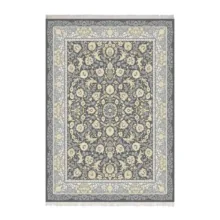 فرش ماشینی تراکم 1000 چاپی زانیس زمینه طوسی حاشیه کرم مدل سنتی گل درشت