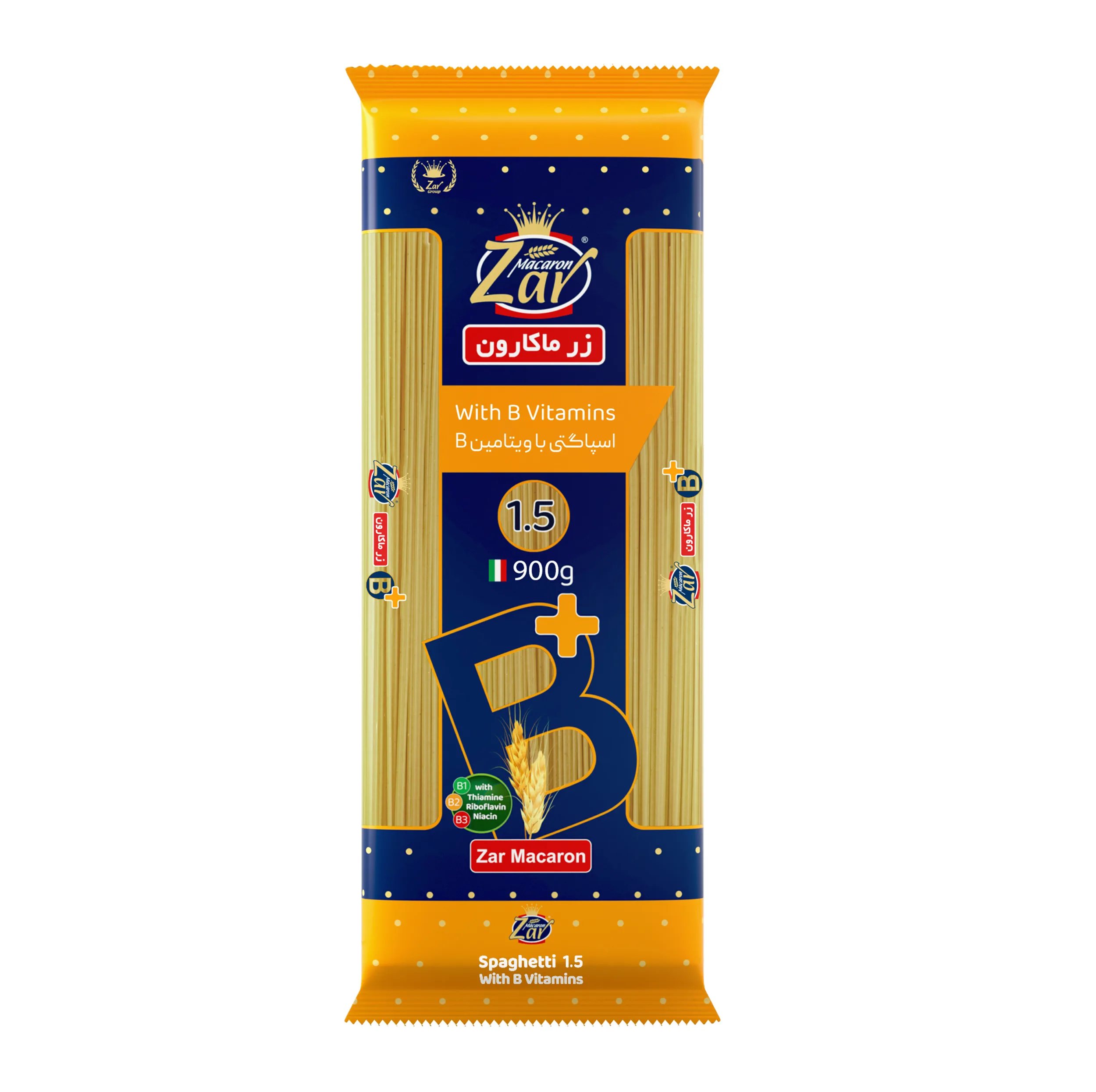 اسپاگتی قطر 1.5 حاوی ویتامین B زر ماکارون - 900 گرم