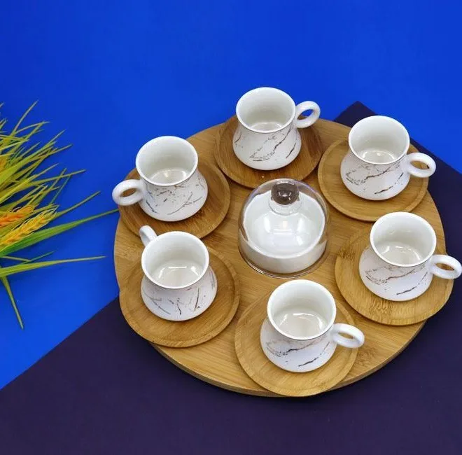 سرویس قهوه خوری 15 پارچه وگاتی مدل ماربل همراه با سینی چرخان