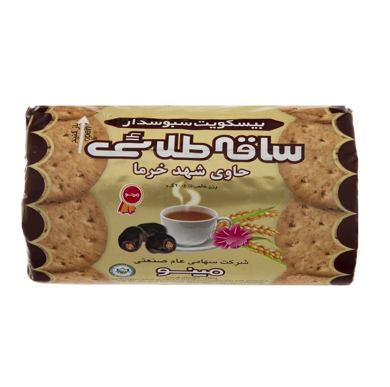 بیسکوئیت ساقه طلایی حاوی شهد خرما مینو - 200 گرم