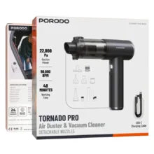 دمنده و مکنده شارژی پرودو مدل Tornado Pro PDM8DGY با موتور براشلس 90,000 دور در دقیقه، مکش 22,000 پاسکال، توان 140 وات، سه سطح تنظیم قدرت و باتری 8000 میلیآمپرساعت