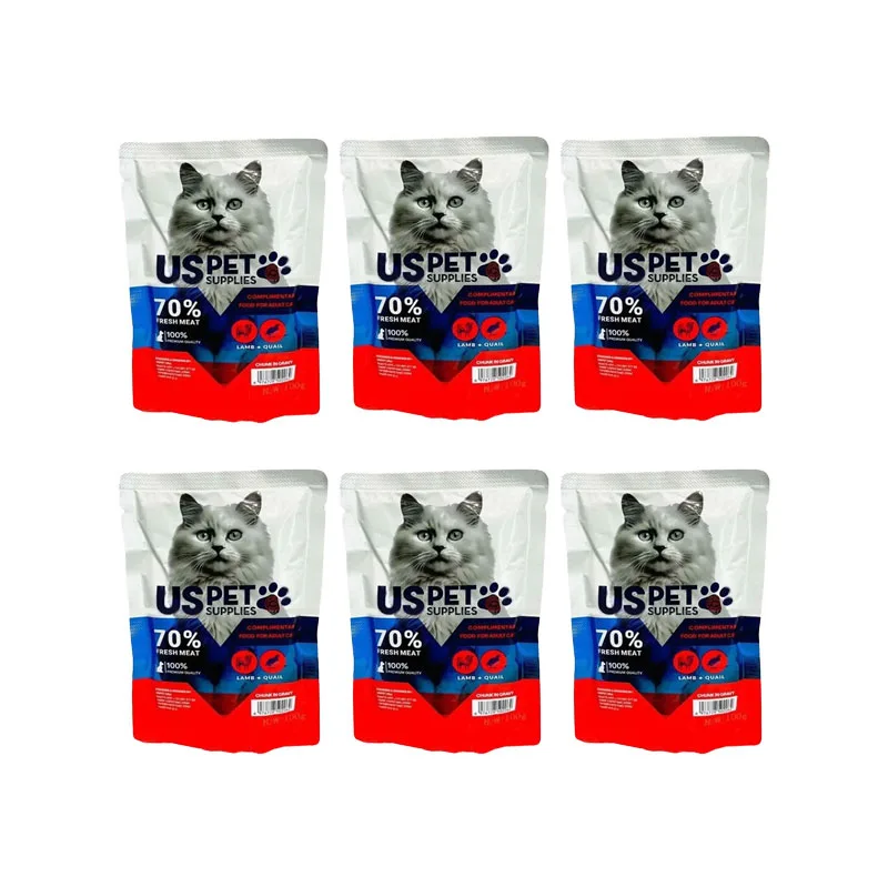 پوچ گربه بالغ یو اس پت مدل Fresh Meat Pack با طعم بره و بلدرچین وزن 100 گرم بسته 6 عددی