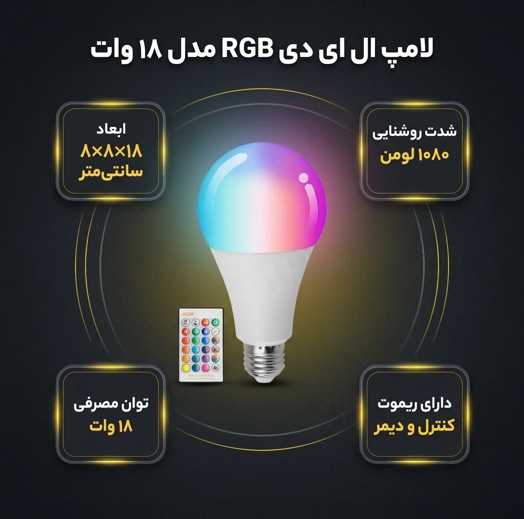 لامپ ال ای دی 18 وات مدل RGB پایه E27