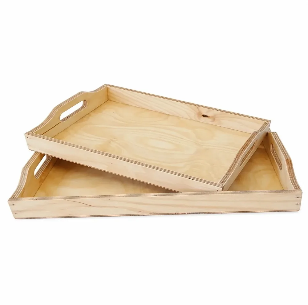 سینی دسته دار مدل چوبی ساده سایز 35*24 سانتی متر مجموعه دو عددی